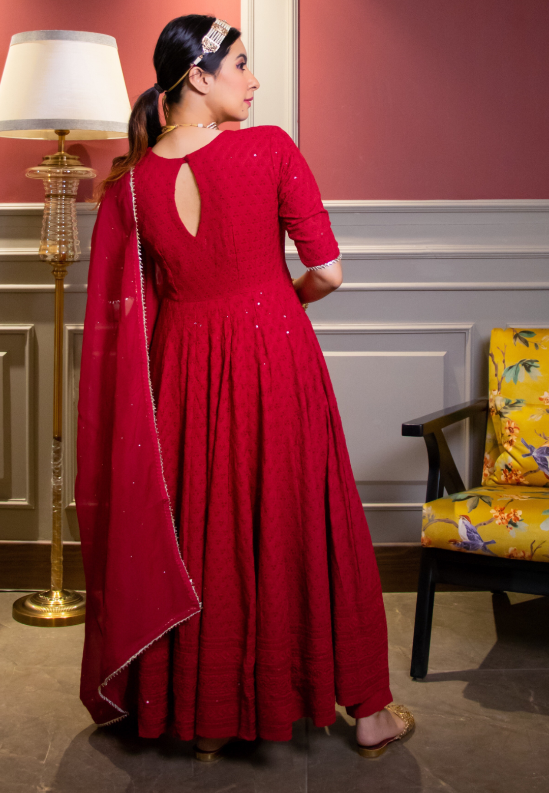MAROON CHIKANKARI COTTON SUIT SET - Avino Atelier