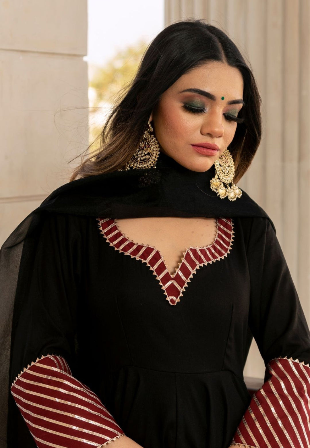 DEEP BLACK HEERA ANARKALI SUIT SET