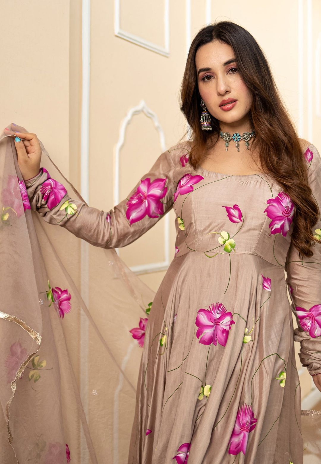 BRINDHA BROWN CHANDERI SUIT SET