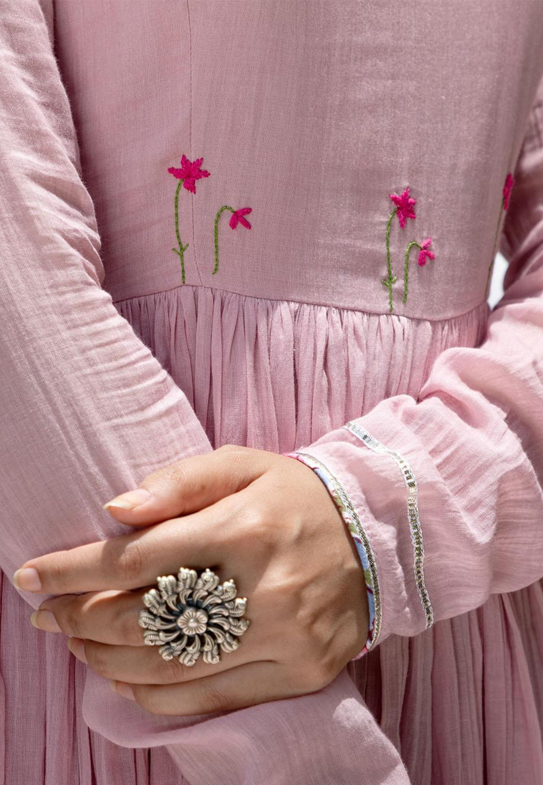 PASTEL PINK MULMUL ANARKALI SUIT SET