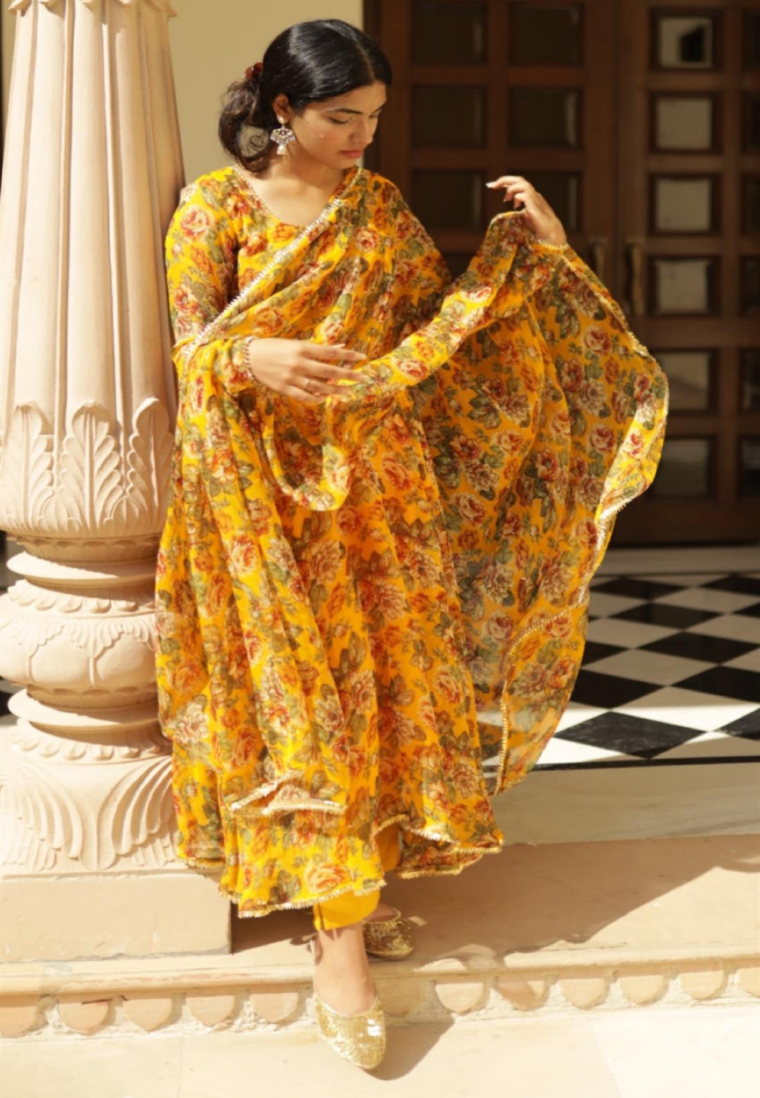 MUSTARD YELLOW CHIFFON SUIT SET