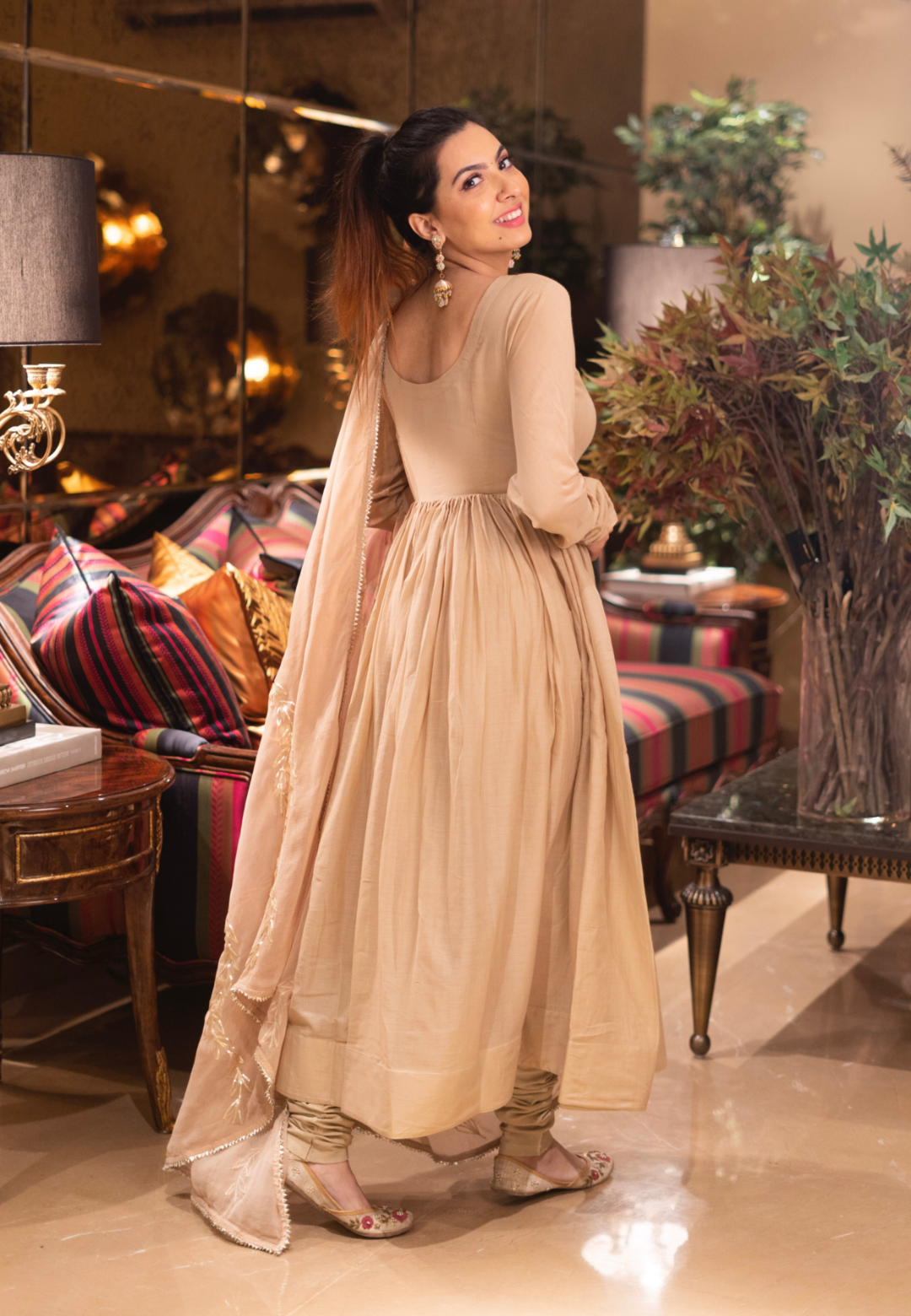 CHAMPAGNE BEIGE GOLD SUIT SET WITH GOTA DUPATTA - Avino Atelier