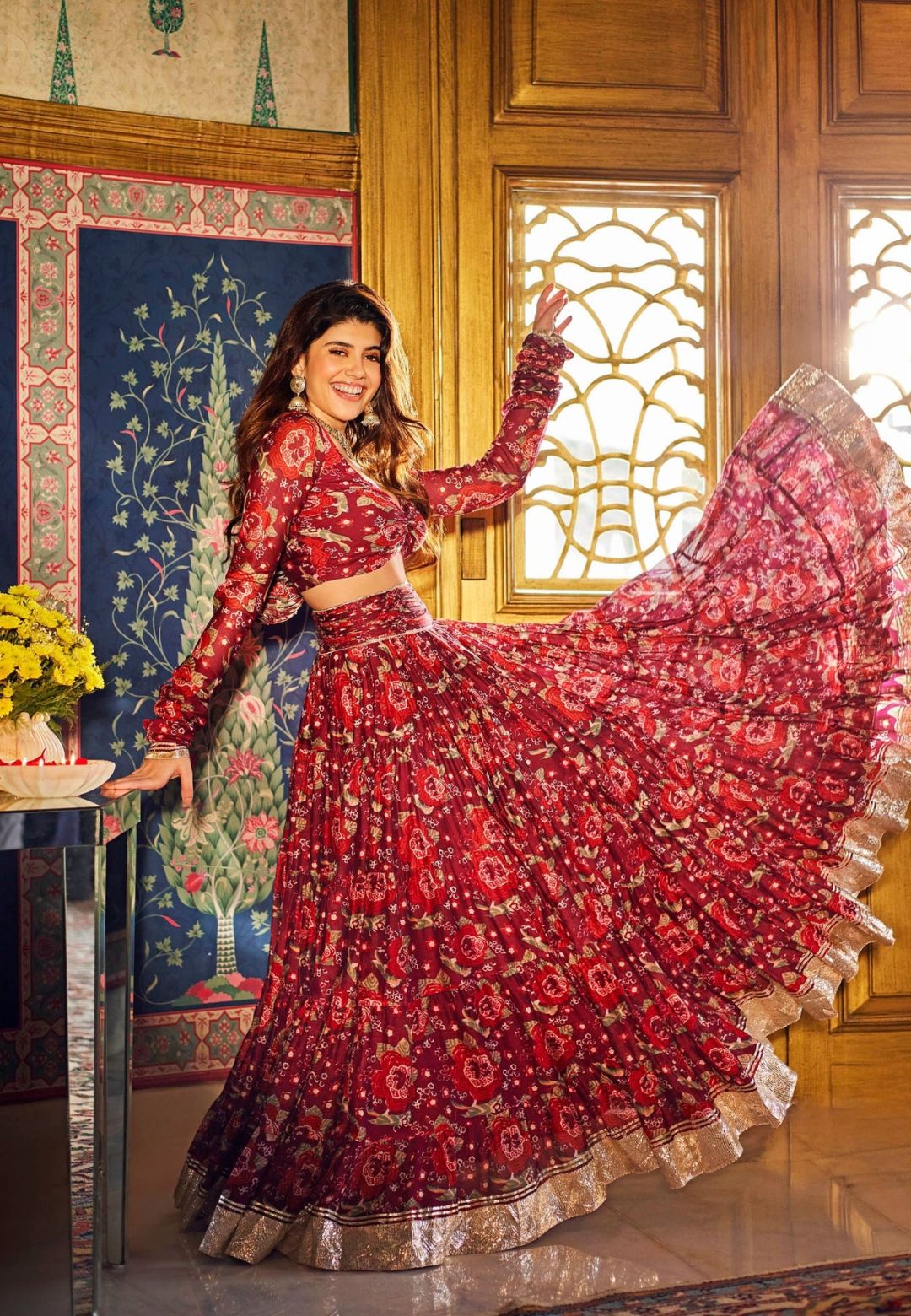 ININA CHANDERI TWIRL LEHENGA SET