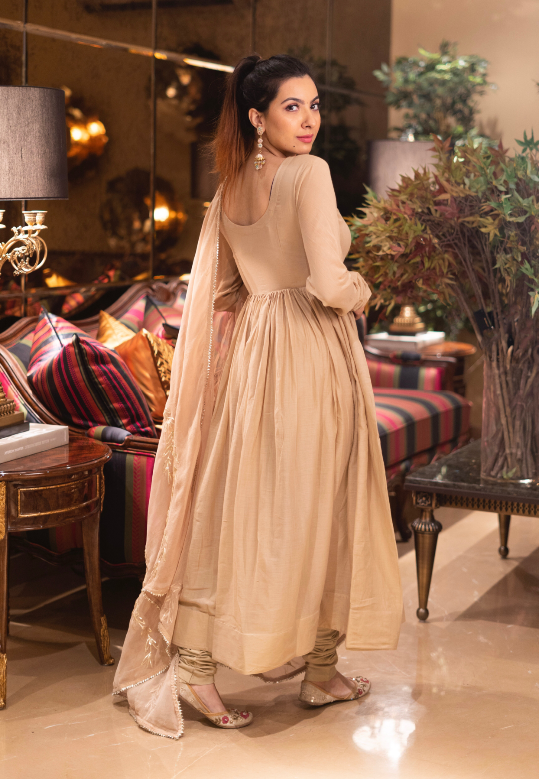 CHAMPAGNE BEIGE GOLD SUIT SET WITH GOTA DUPATTA - Avino Atelier