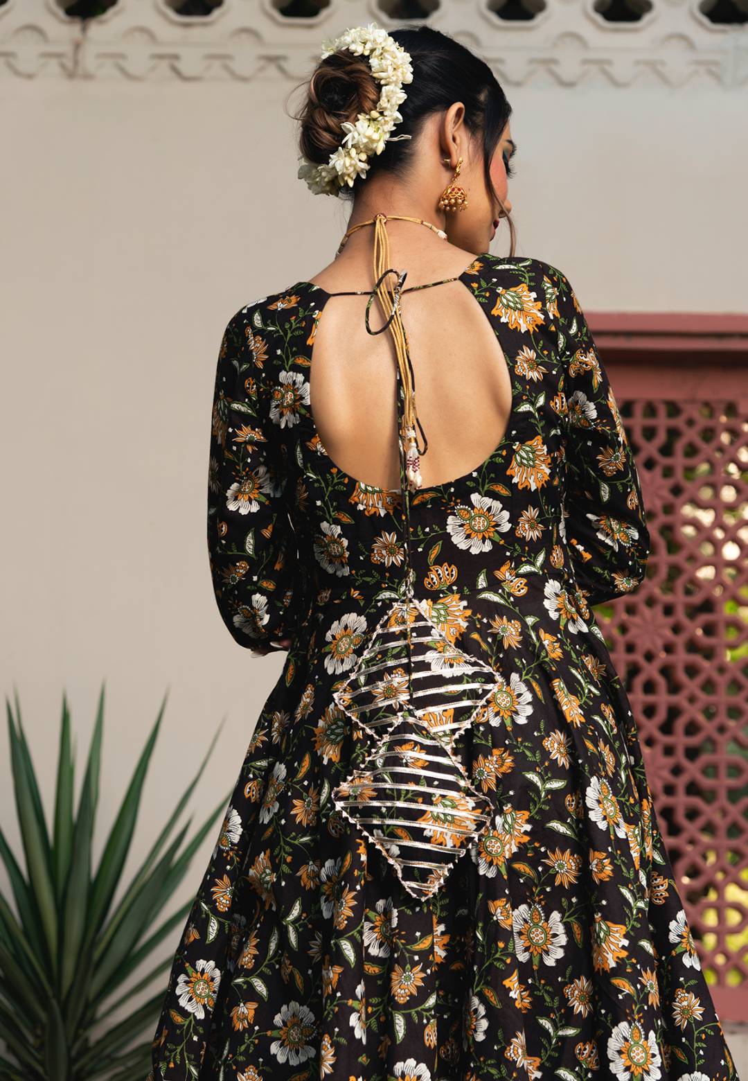 DARK BROWN COTTON ANARKALI SUIT SET