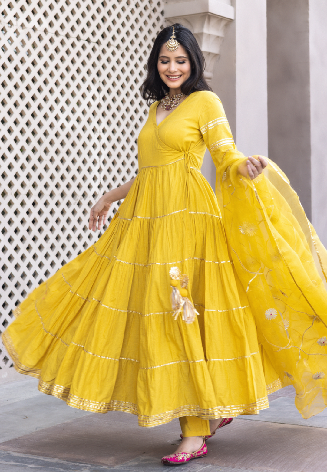 Yellow hot sale cotton anarkali