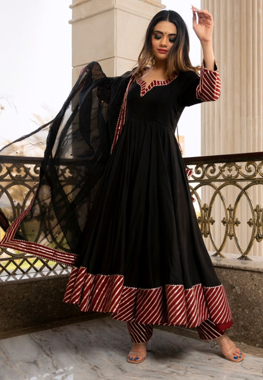 DEEP BLACK HEERA ANARKALI SUIT SET
