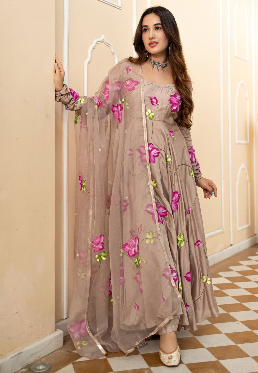 BRINDHA BROWN CHANDERI SUIT SET