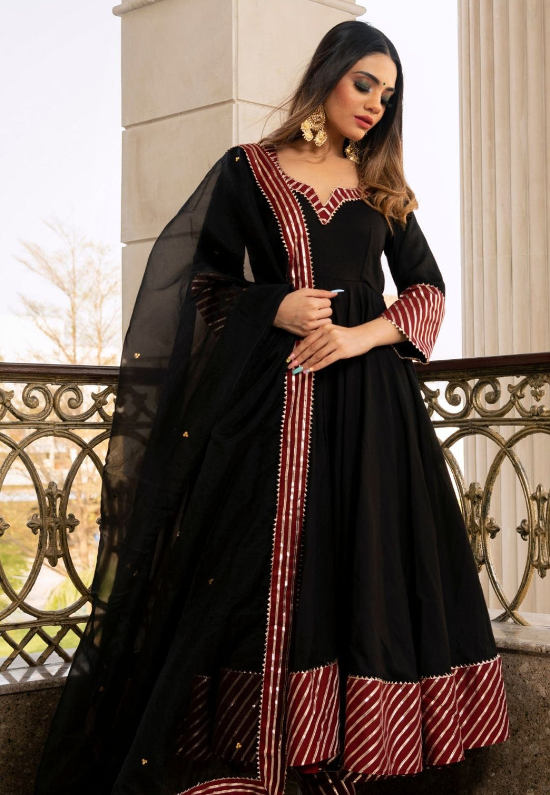 DEEP BLACK HEERA ANARKALI SUIT SET