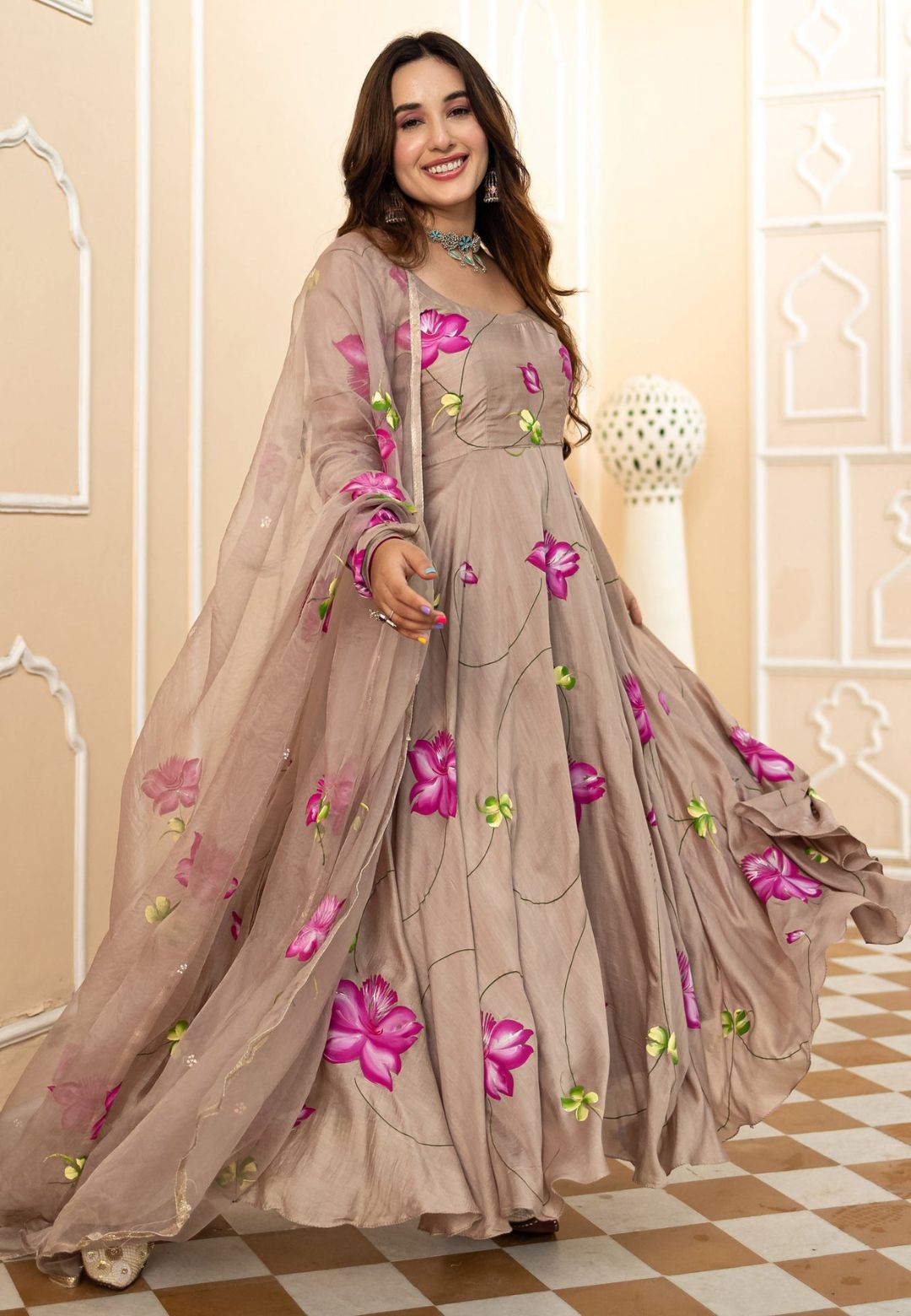 BRINDHA BROWN CHANDERI SUIT SET