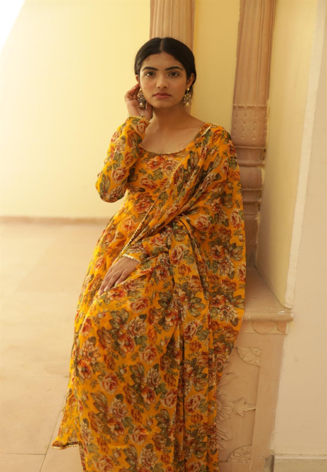 MUSTARD YELLOW CHIFFON SUIT SET