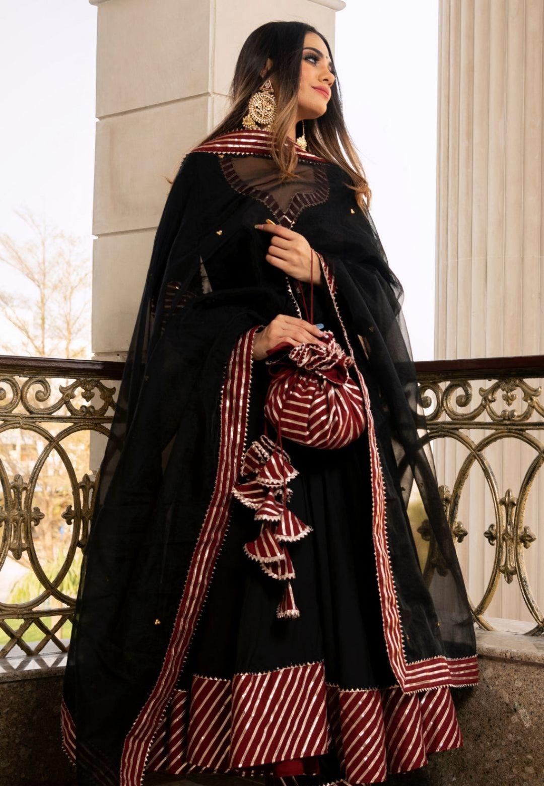 DEEP BLACK HEERA ANARKALI SUIT SET