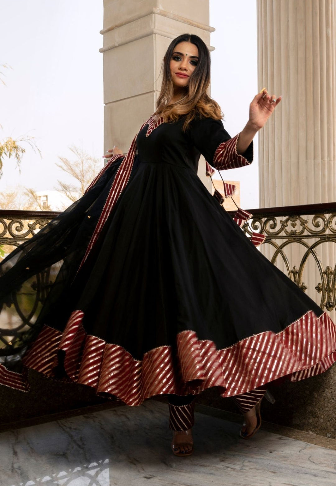 DEEP BLACK HEERA ANARKALI SUIT SET