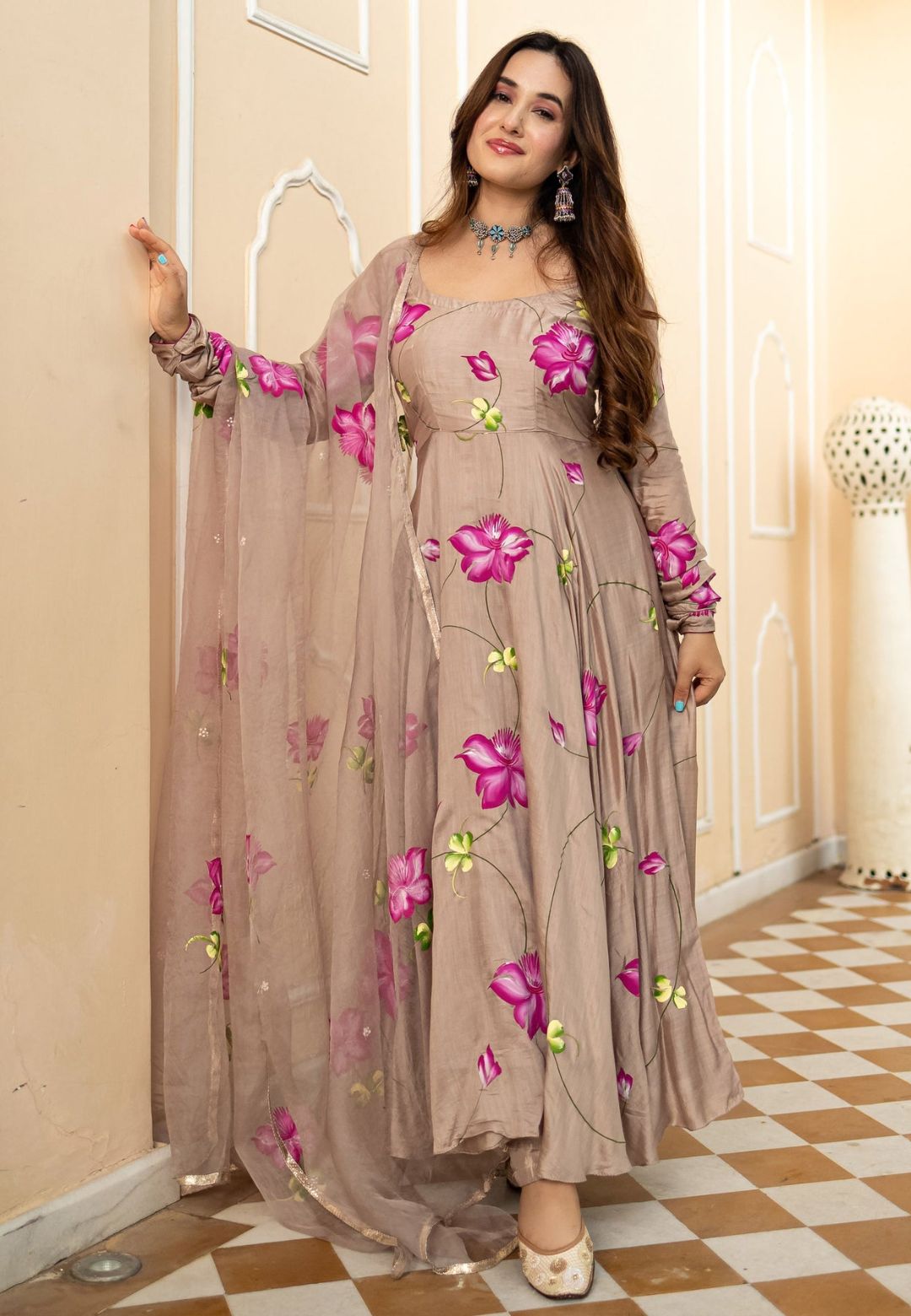 BRINDHA BROWN CHANDERI SUIT SET