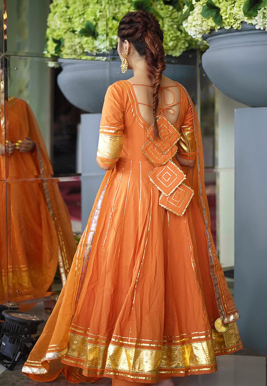 GOLDEN ORANGE ANARKALI SUIT - Avino Atelier