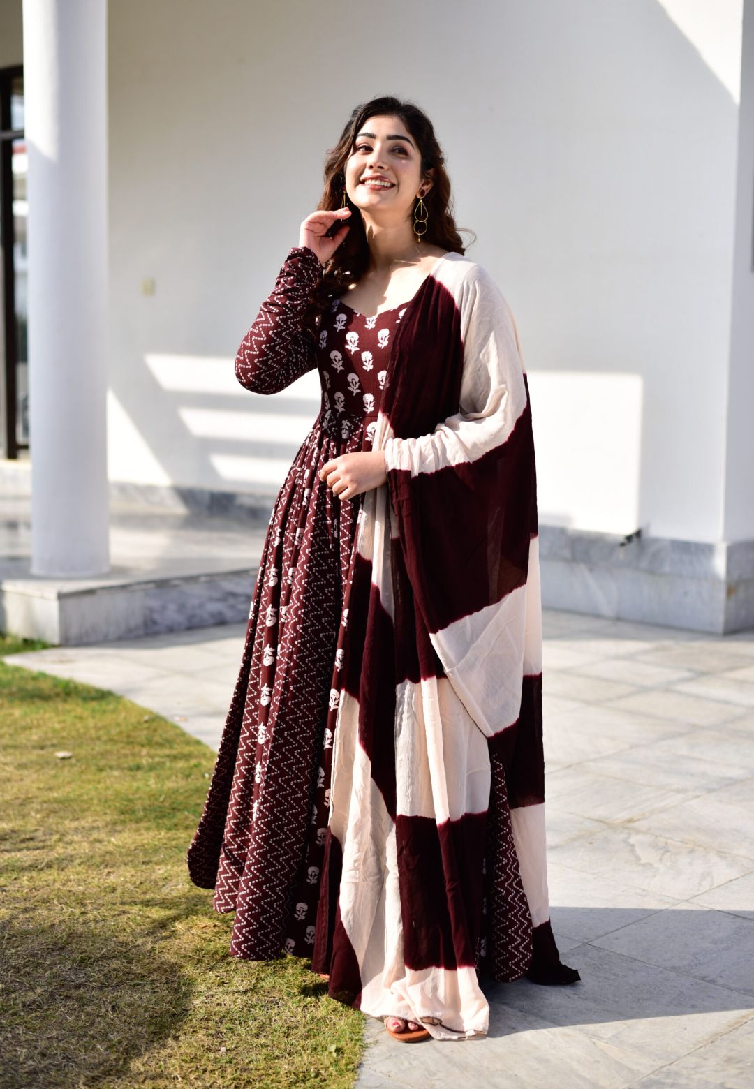 BROWN GAJRA COTTON ANARKALI SET