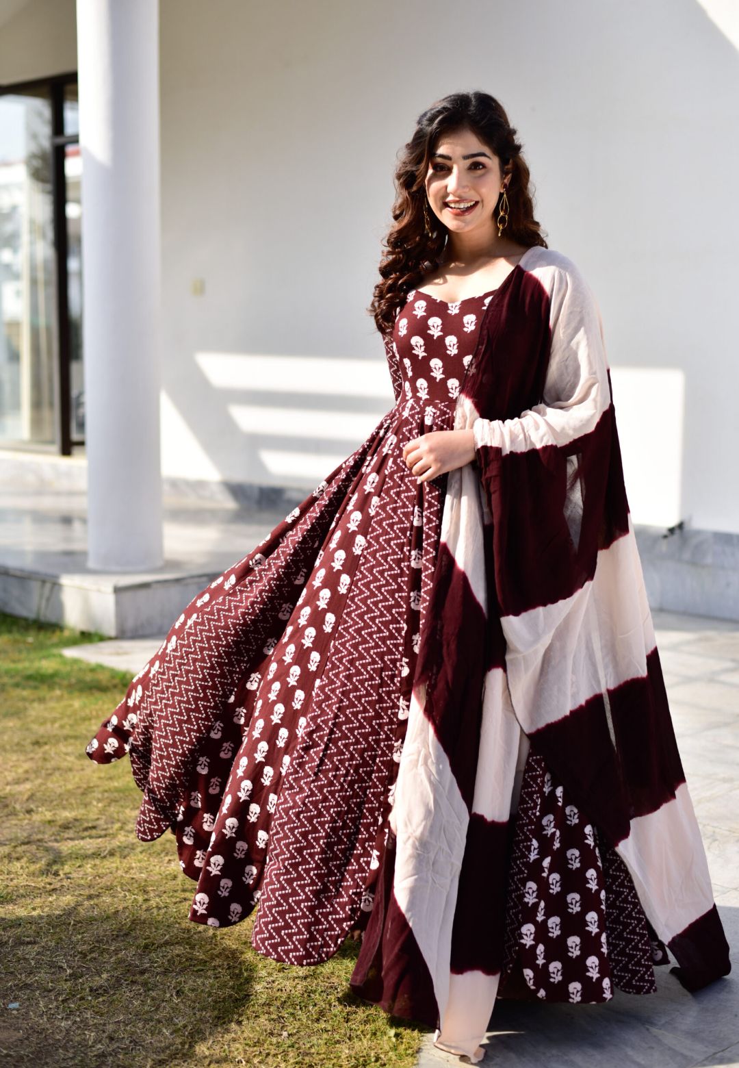 BROWN GAJRA COTTON ANARKALI SET