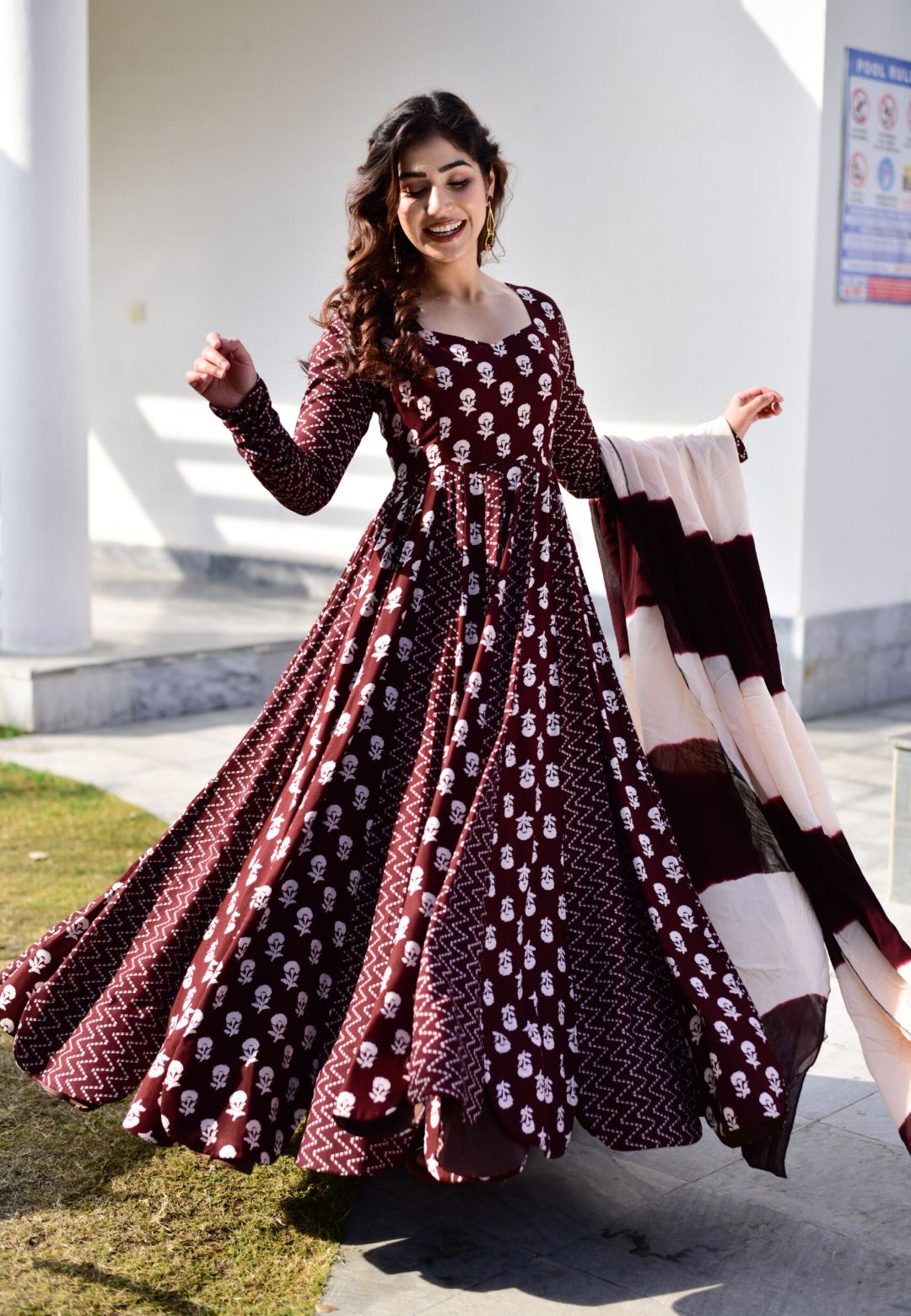 BROWN GAJRA COTTON ANARKALI SET