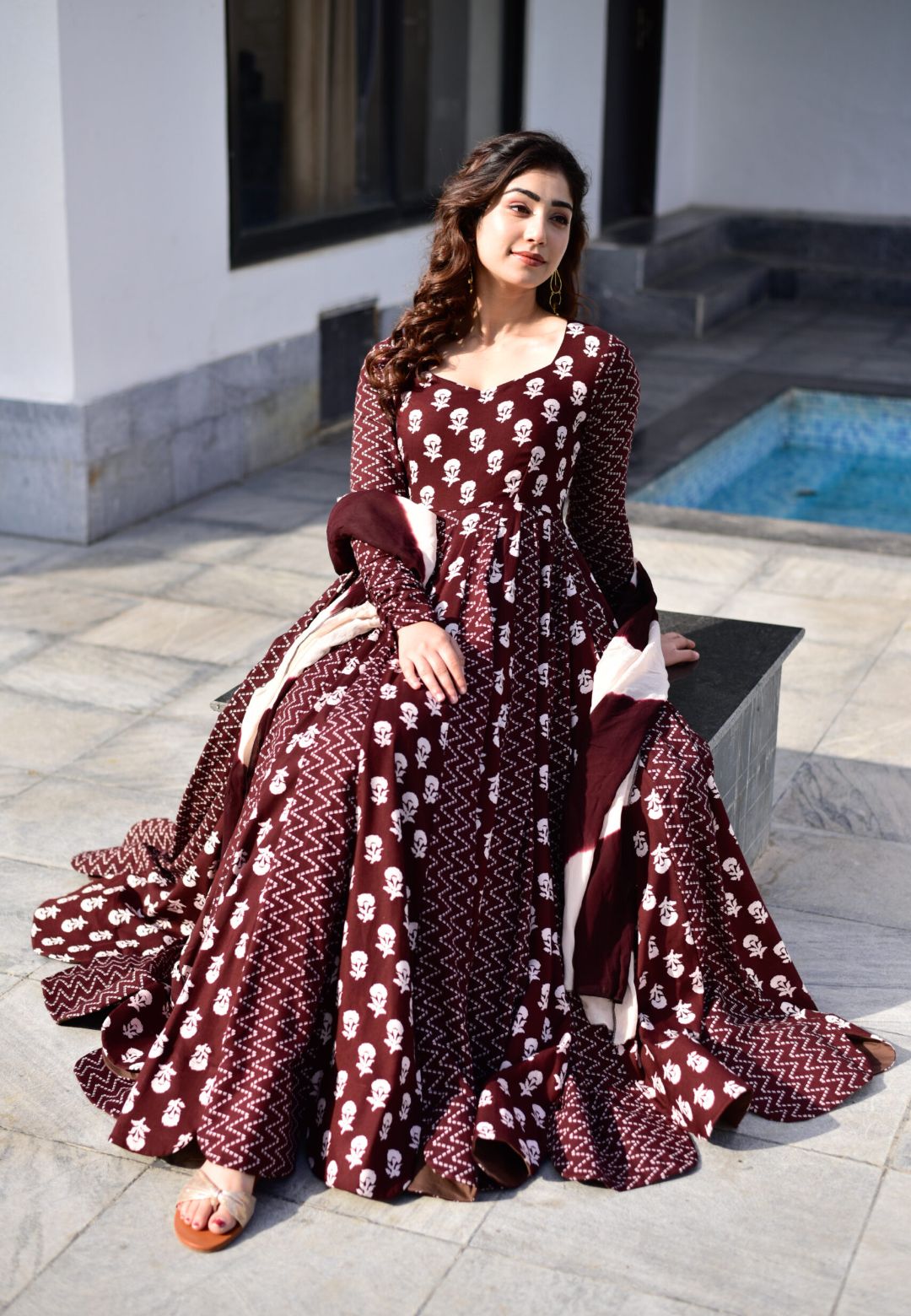 BROWN GAJRA COTTON ANARKALI SET