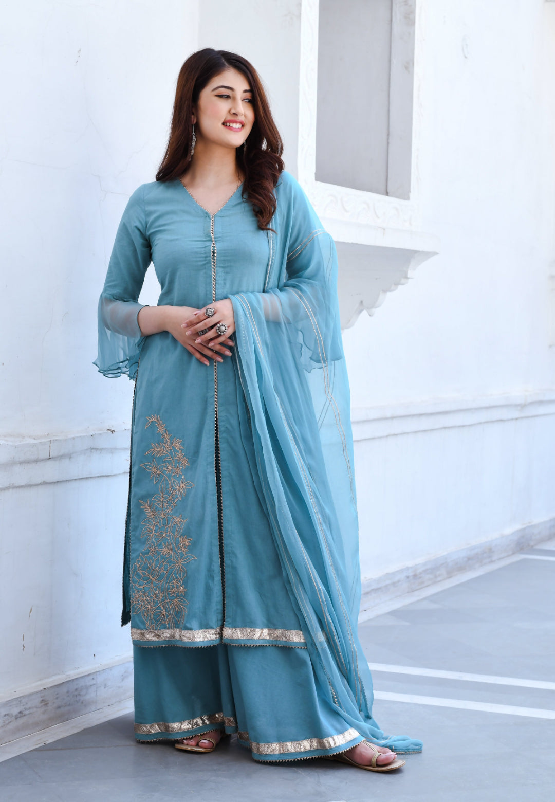 BLUE GOTA COTTON SUIT SET