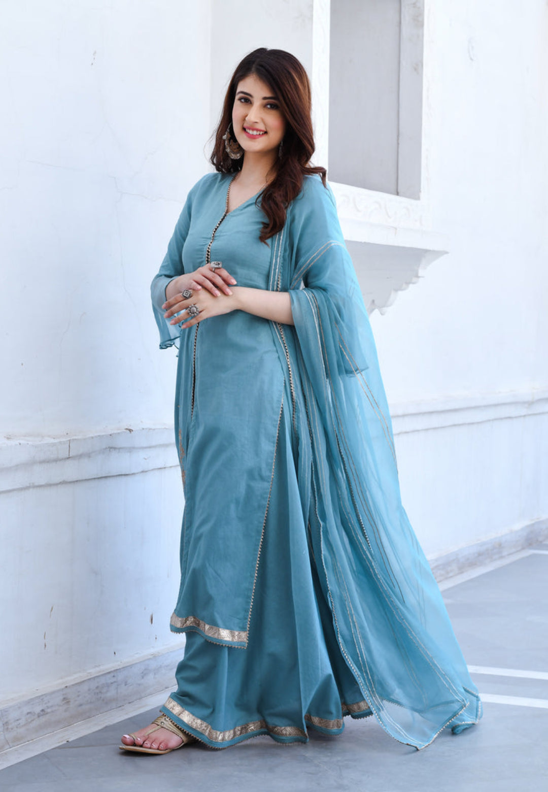 BLUE GOTA COTTON SUIT SET