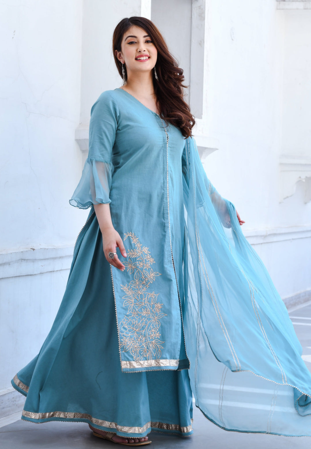 BLUE GOTA COTTON SUIT SET