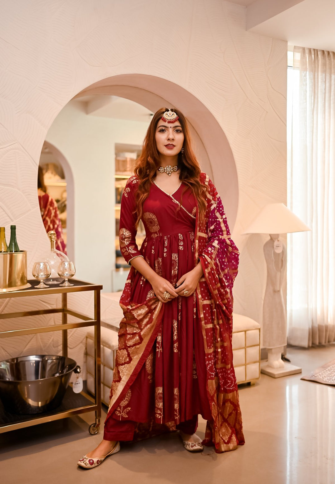 MAROON GOLD ANGRAKHA SUIT SET - Avino Atelier