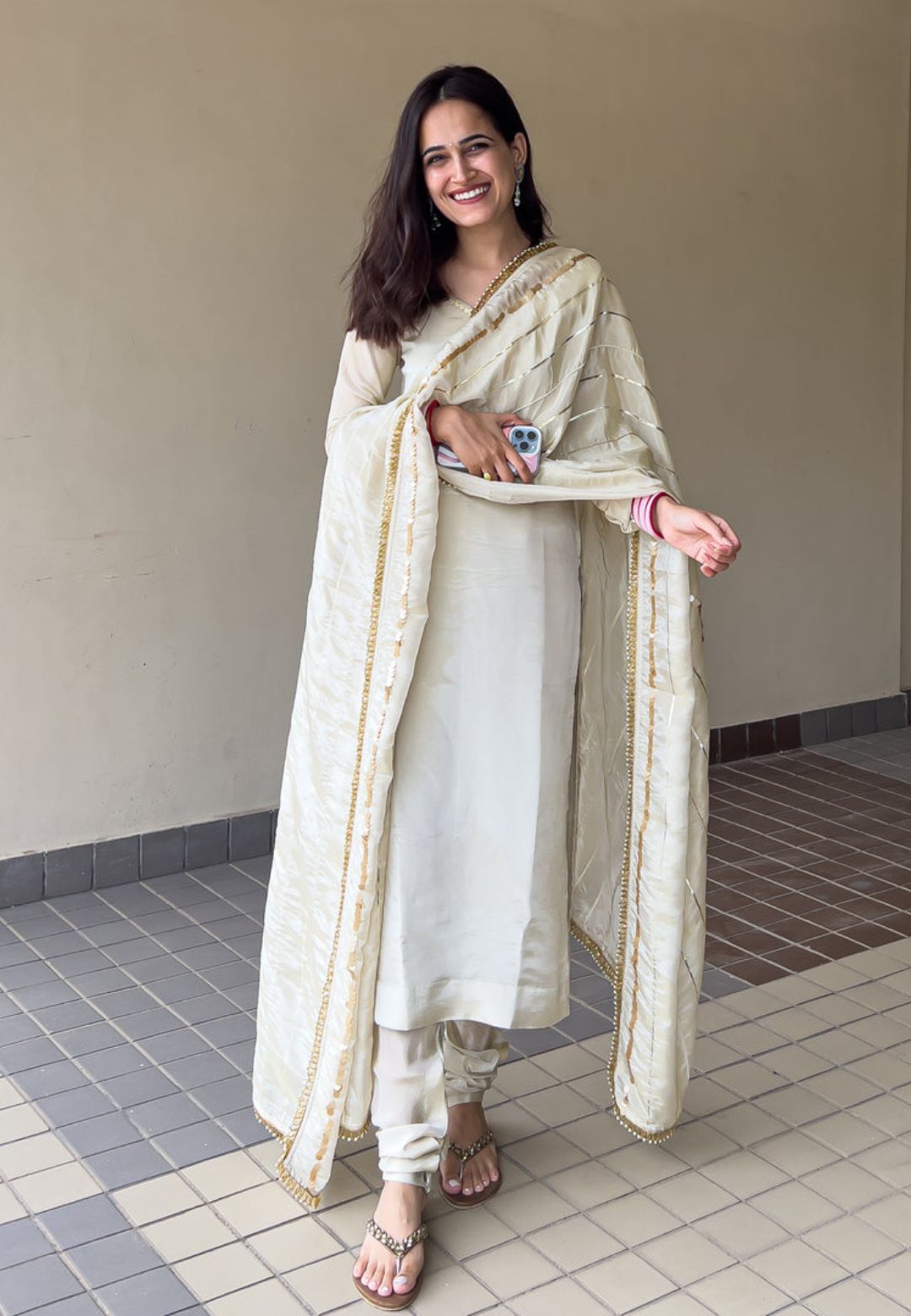 TISSUE GEORGETTE IVORY BEIGE AASHNA SUIT SET