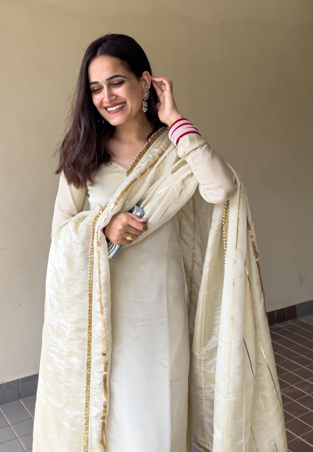 TISSUE GEORGETTE IVORY BEIGE AASHNA SUIT SET