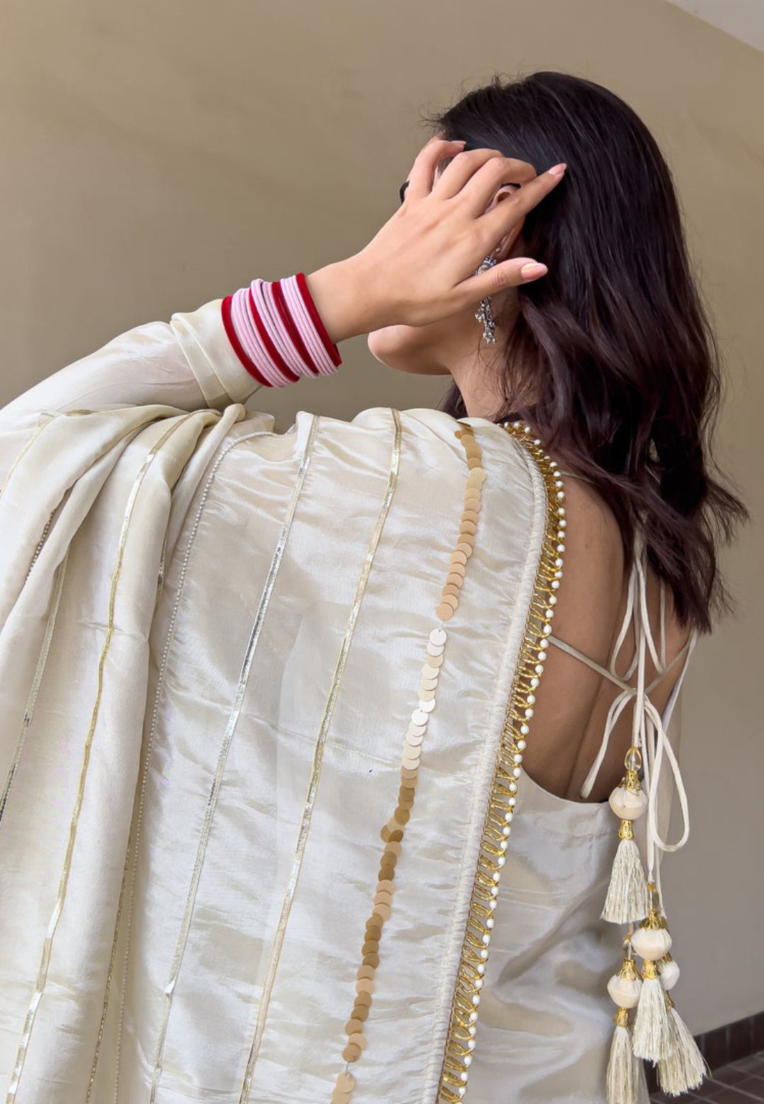 TISSUE GEORGETTE IVORY BEIGE AASHNA SUIT SET