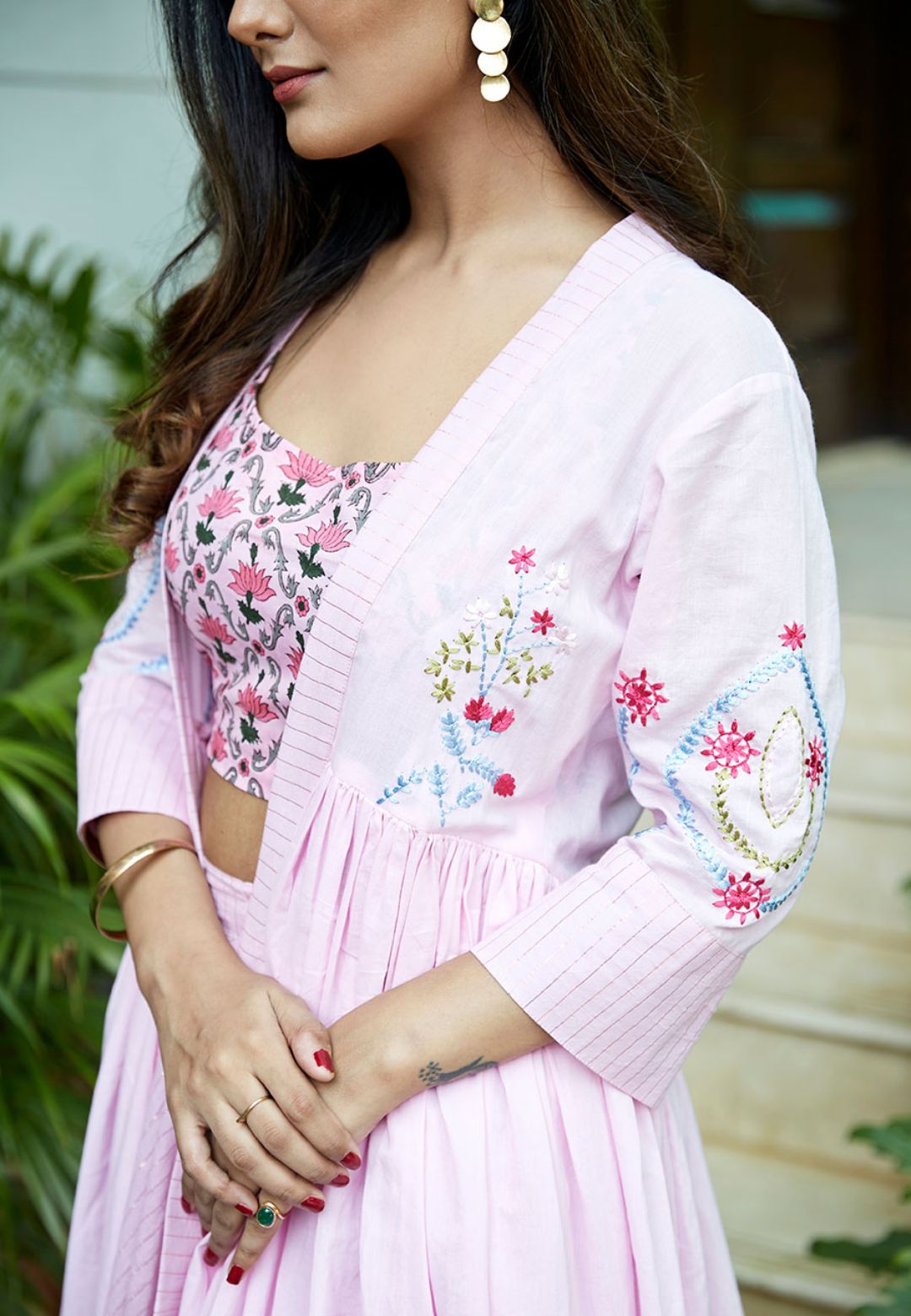 PINK SHRUG COTTON LEHENGA SET