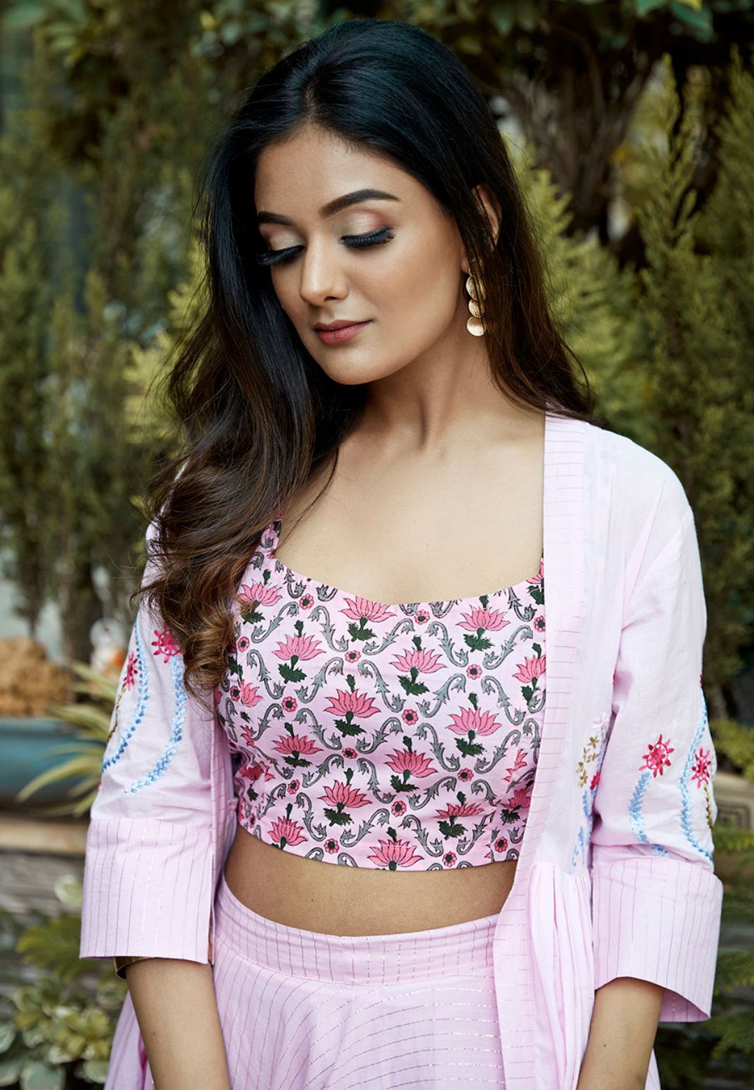 PINK SHRUG COTTON LEHENGA SET