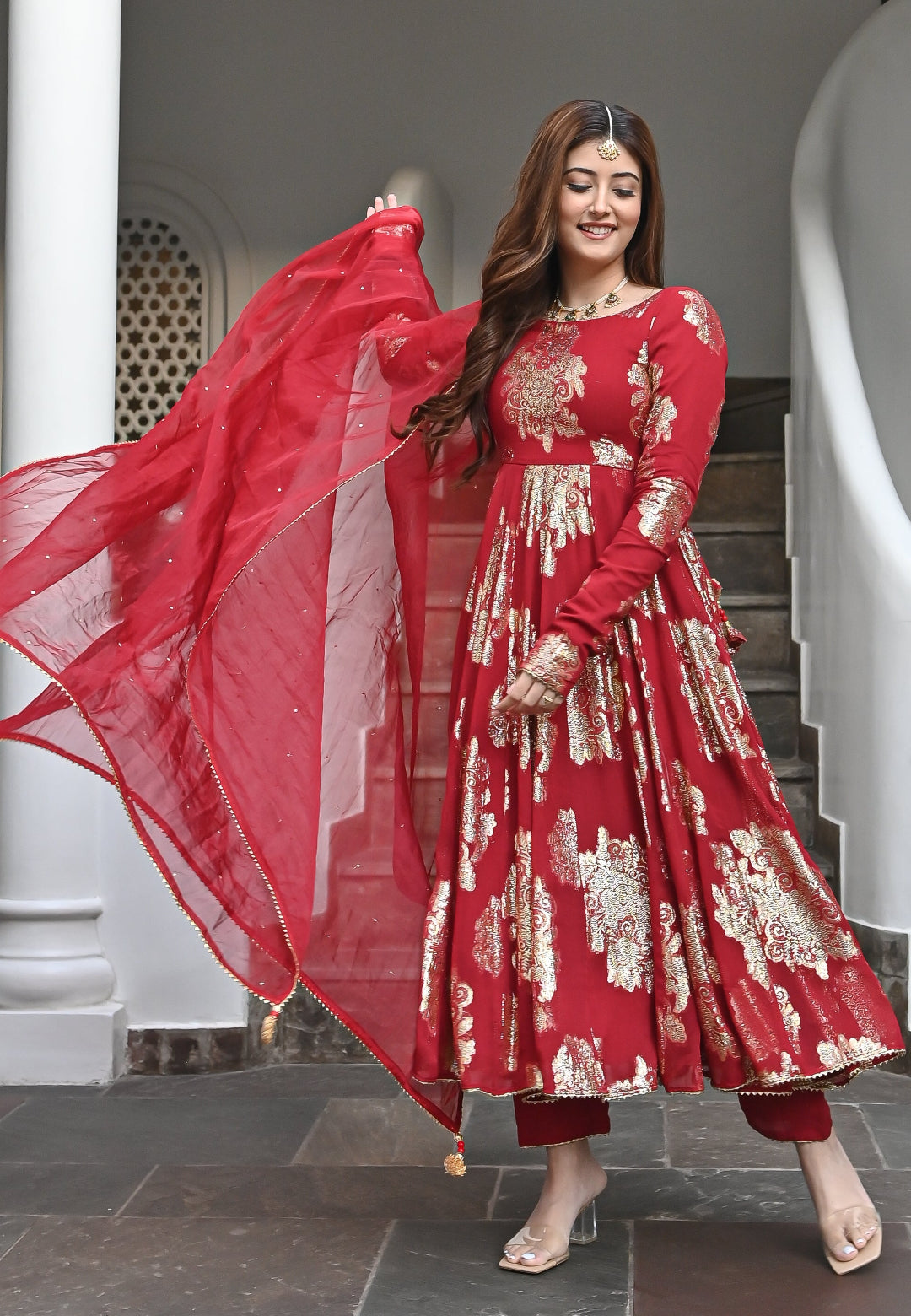 RED GARIMA ANARKALI SUIT SET