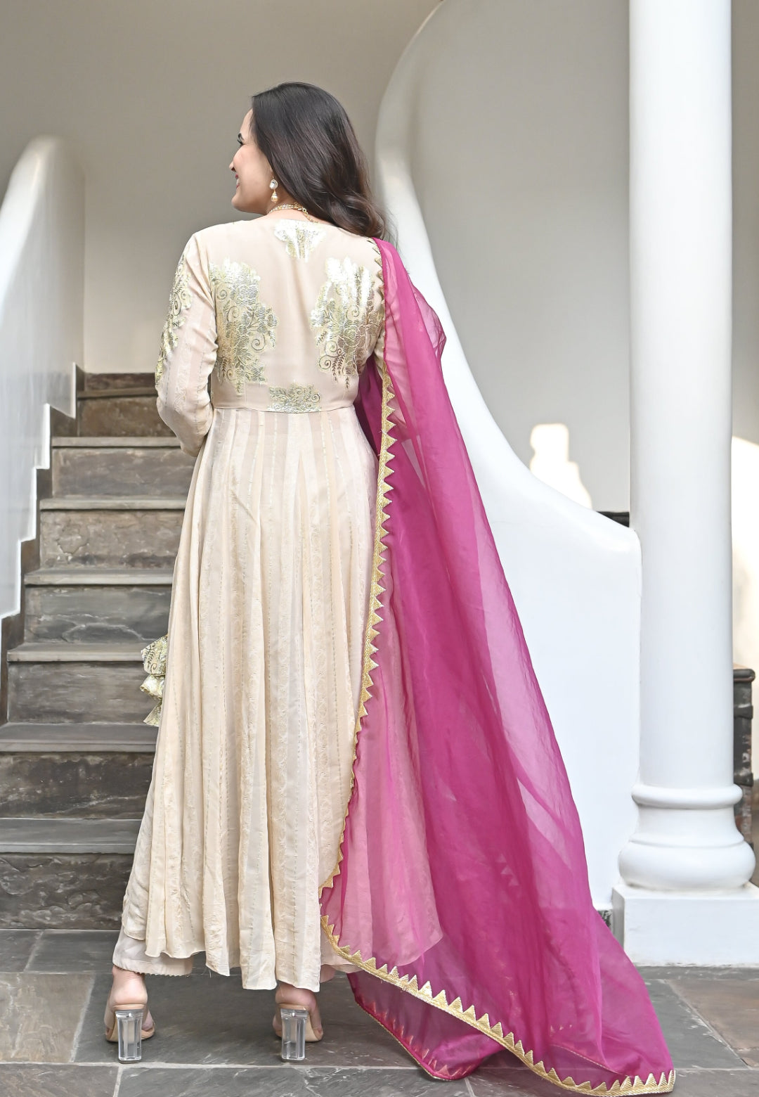 OFF WHITE ANARKALI SUIT SET