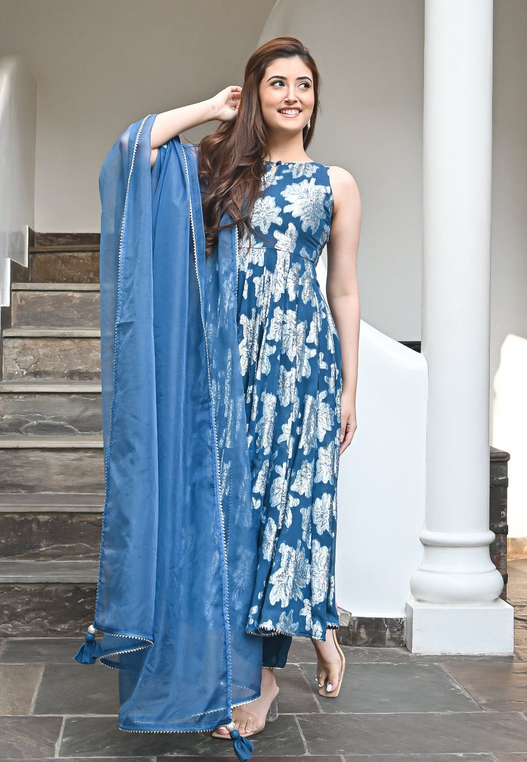 BLUE GARIMA ANARKALI SUIT SET