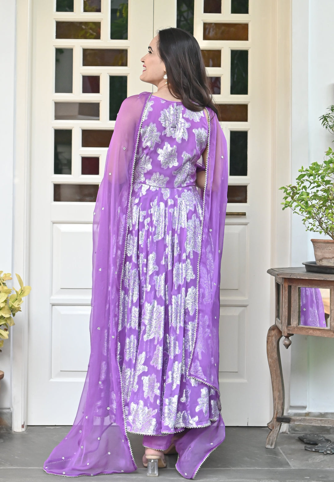 PURPLE GARIMA ANARKALI SUIT SET