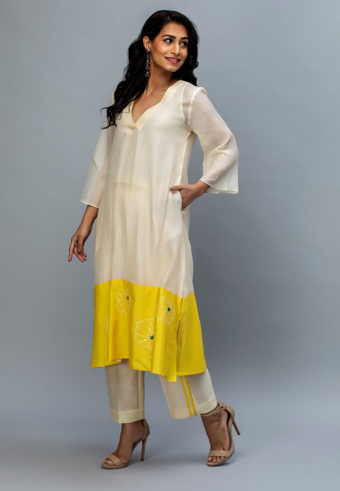 IVORY YELLOW CHANDERI KURTA SET