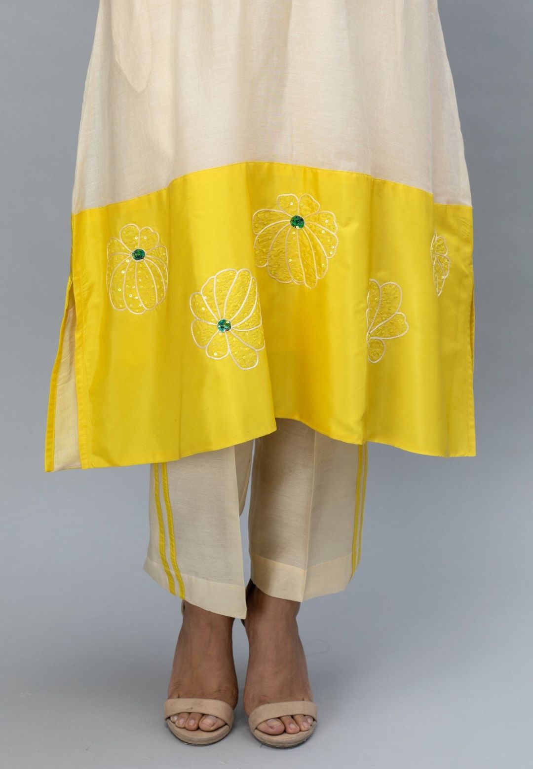 IVORY YELLOW CHANDERI KURTA SET
