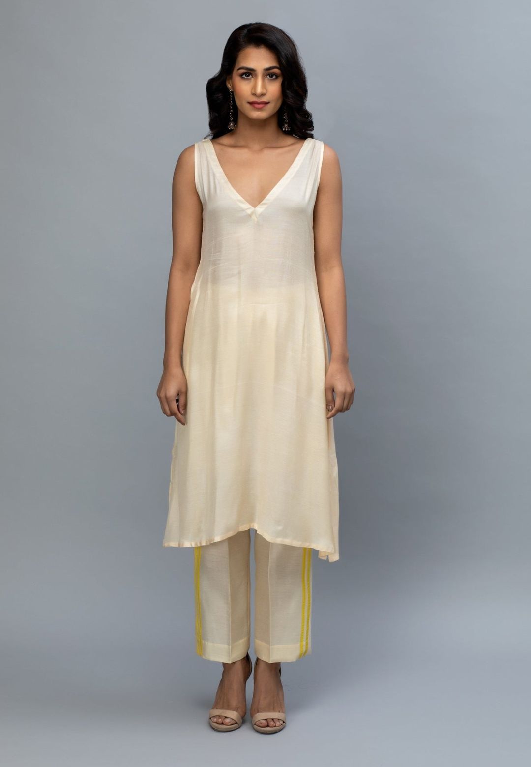 IVORY YELLOW CHANDERI KURTA SET