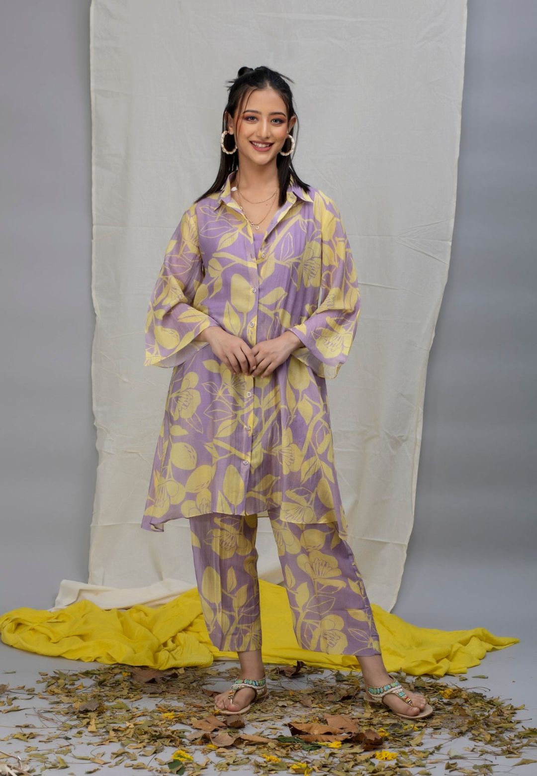 LAVENDER PRINTED CHANDERI COORD SET