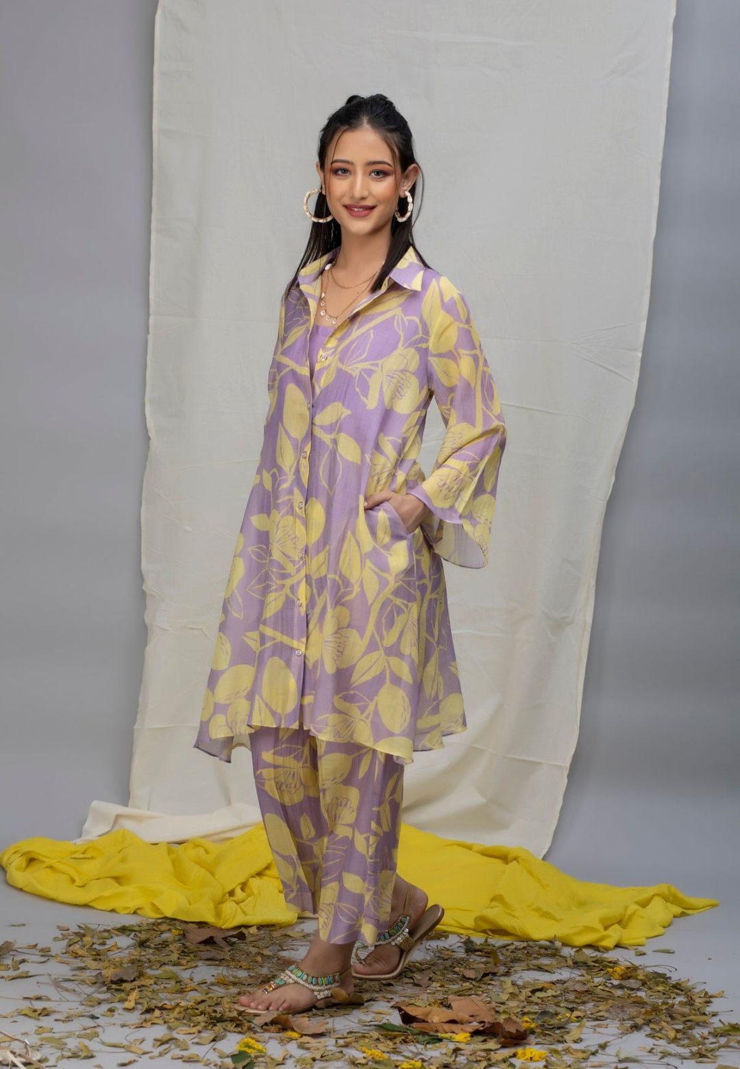 LAVENDER PRINTED CHANDERI COORD SET