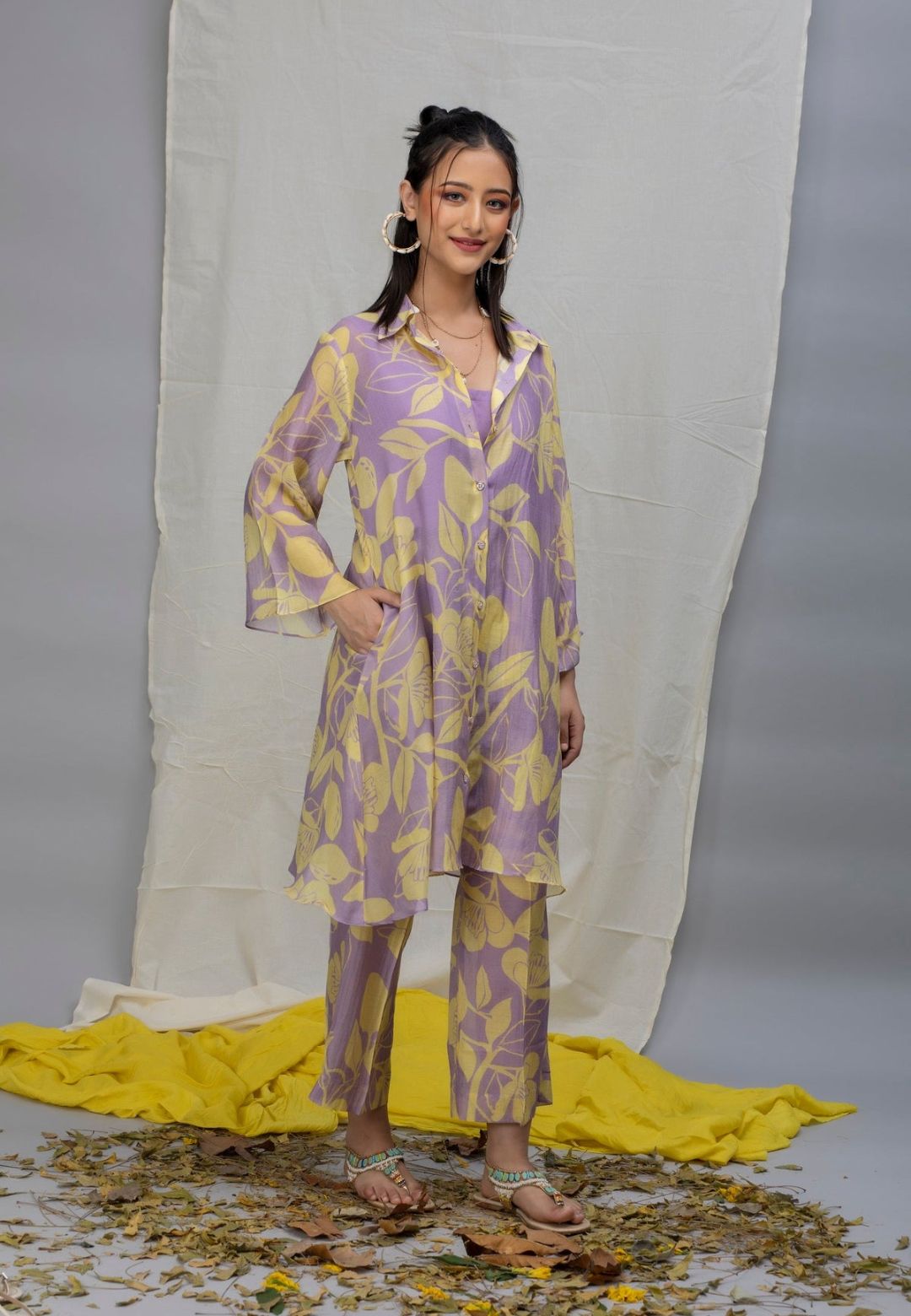 LAVENDER PRINTED CHANDERI COORD SET