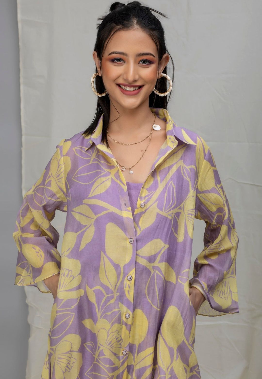 LAVENDER PRINTED CHANDERI COORD SET