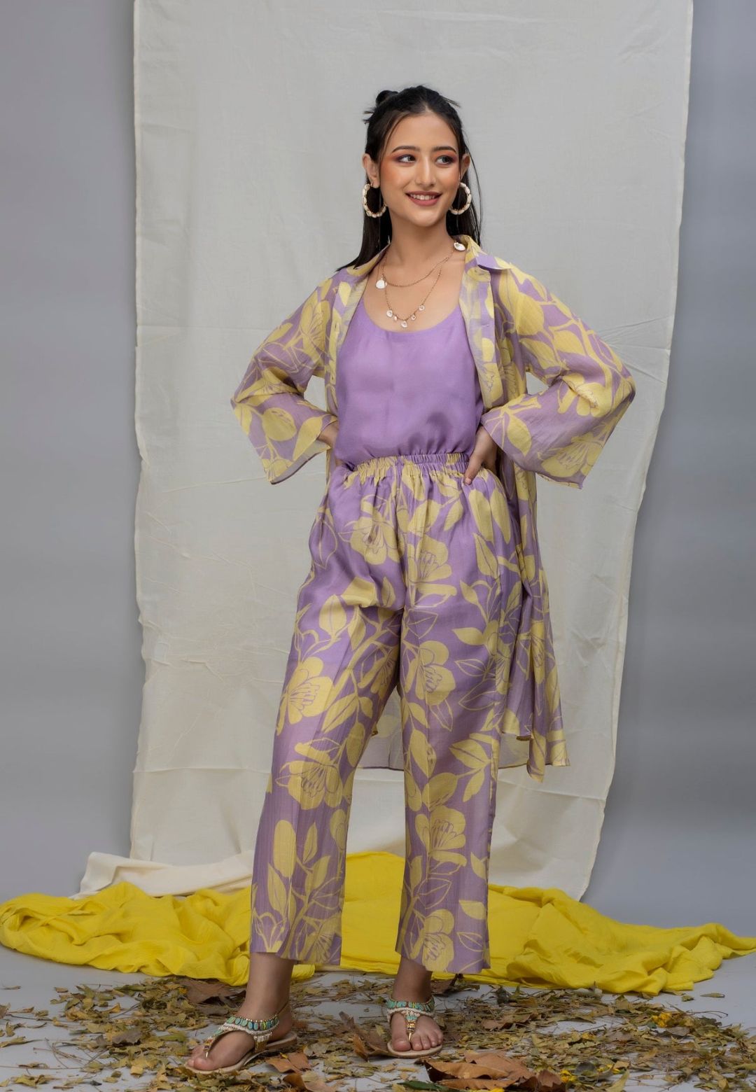 LAVENDER PRINTED CHANDERI COORD SET