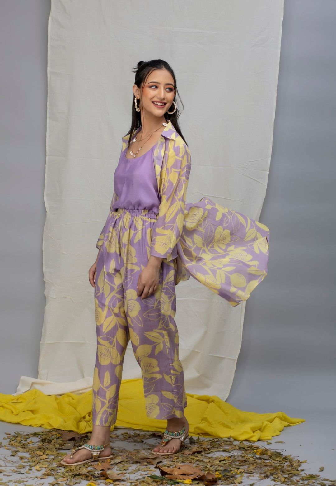 LAVENDER PRINTED CHANDERI COORD SET