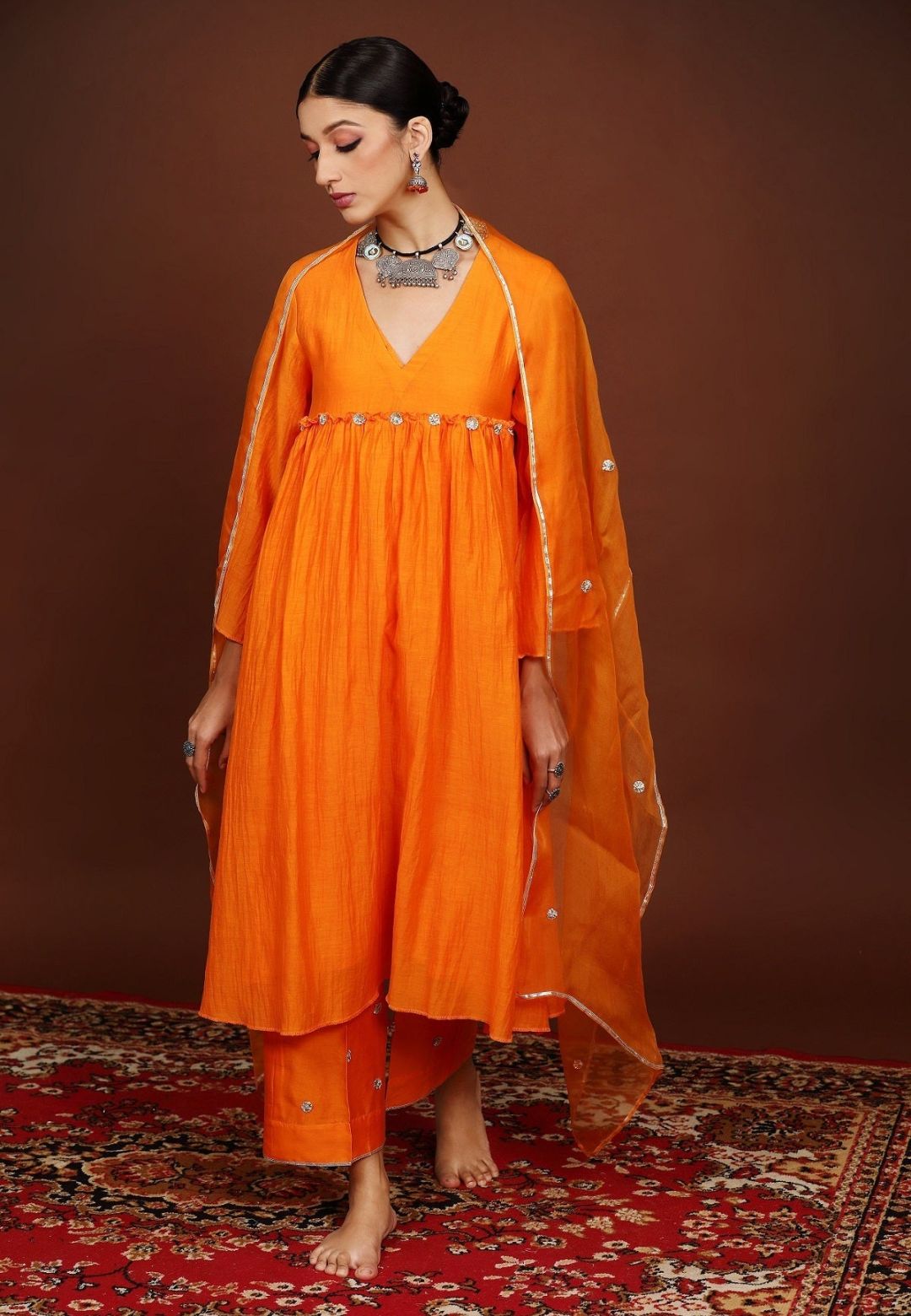 ORANGE GOTA CHANDERI SUIT SET