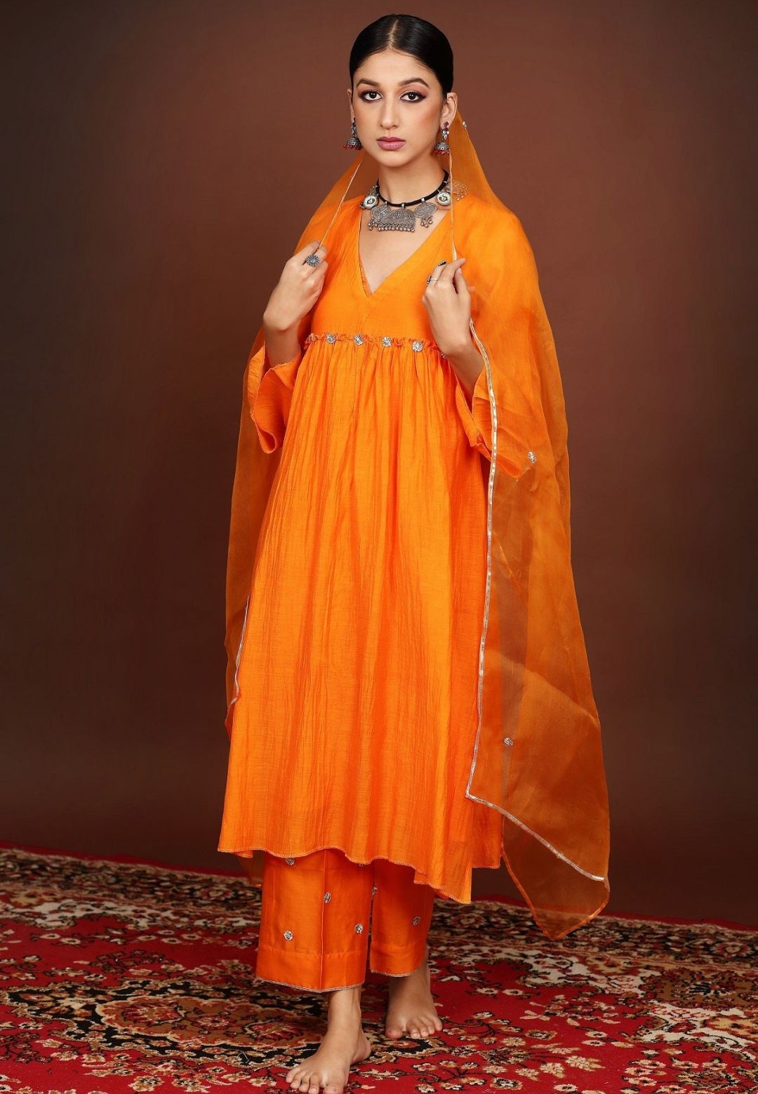 ORANGE GOTA CHANDERI SUIT SET