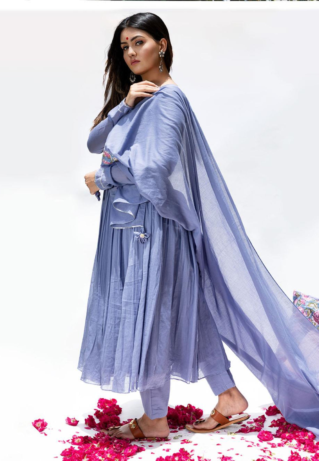 PASTEL LILAC MULMUL ANARKALI SUIT SET