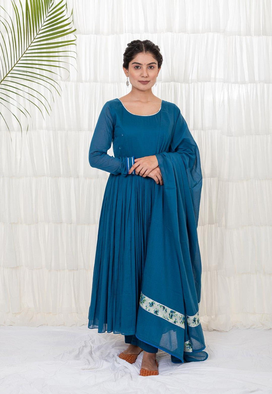 TEAL BLUE MUL MUL ANARKALI SUIT SET