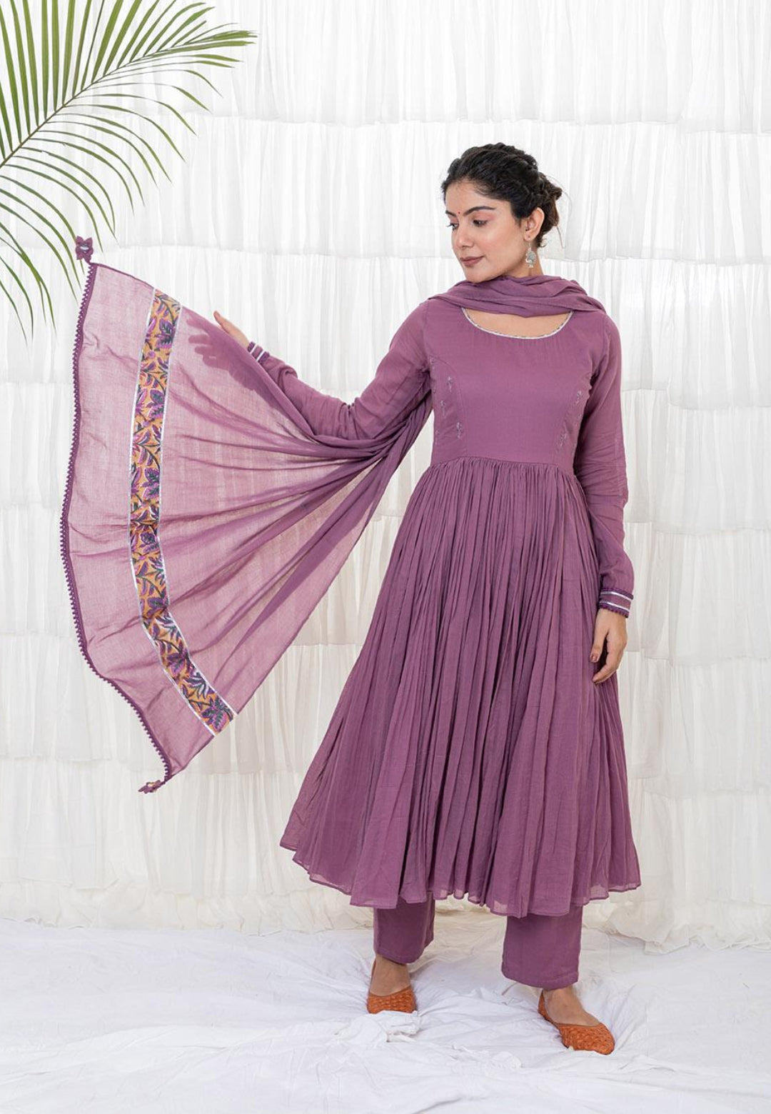 PURPLE LAVENDER MUL MUL ANARKALI SUIT SET